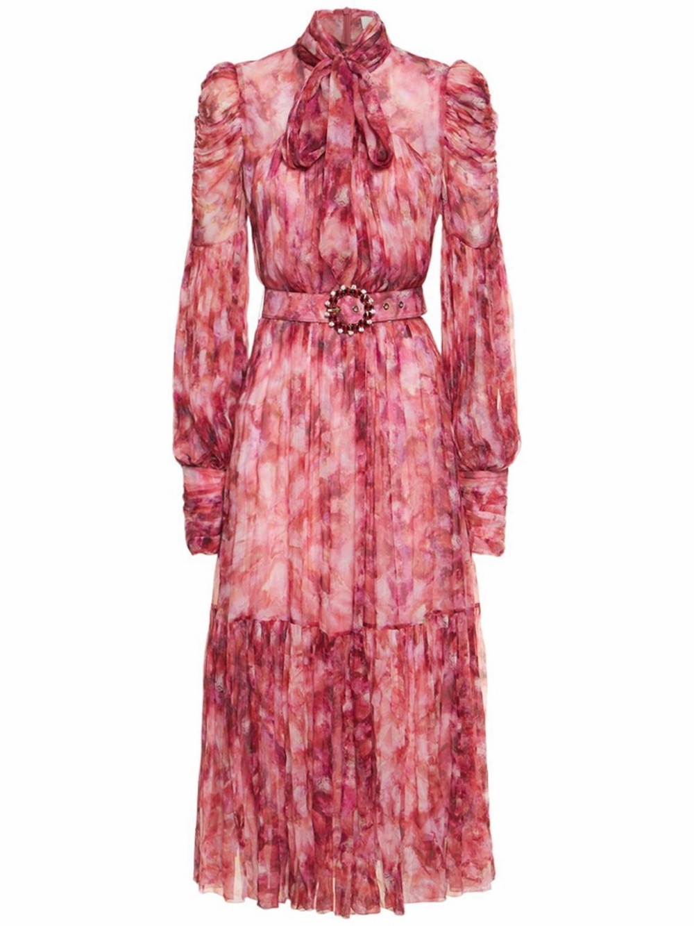 ZIMMERMANN kaleidoscope Bow Tie-Neck Long Sleeve Pink Floral  Dress